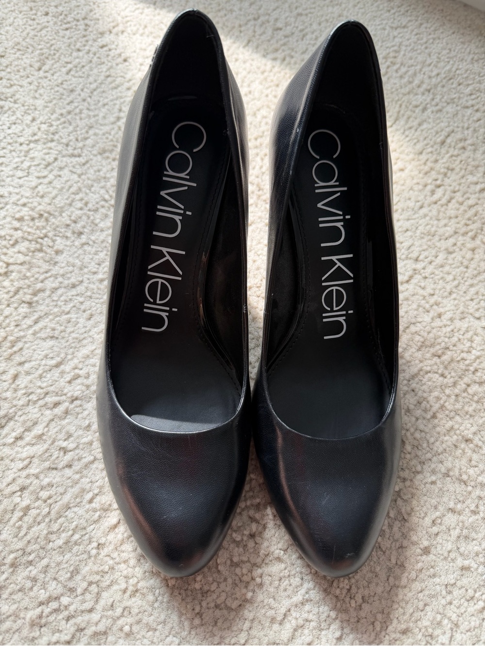 Calvin Klein Black Leather Pointed-Toe Pumps